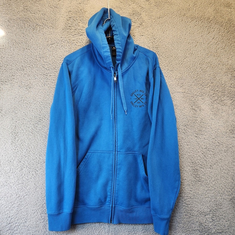Oakley Sweatshirt Men's Size Large Full Zip Hood Blue Pullover Pockets Casual